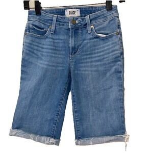 Paige Women's Jax Knee Mid Rise Denim Jean Shorts Bermuda Size 25 Waist